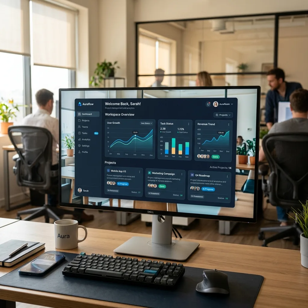 A real-life photorealistic web application interface mockup showing user analytics